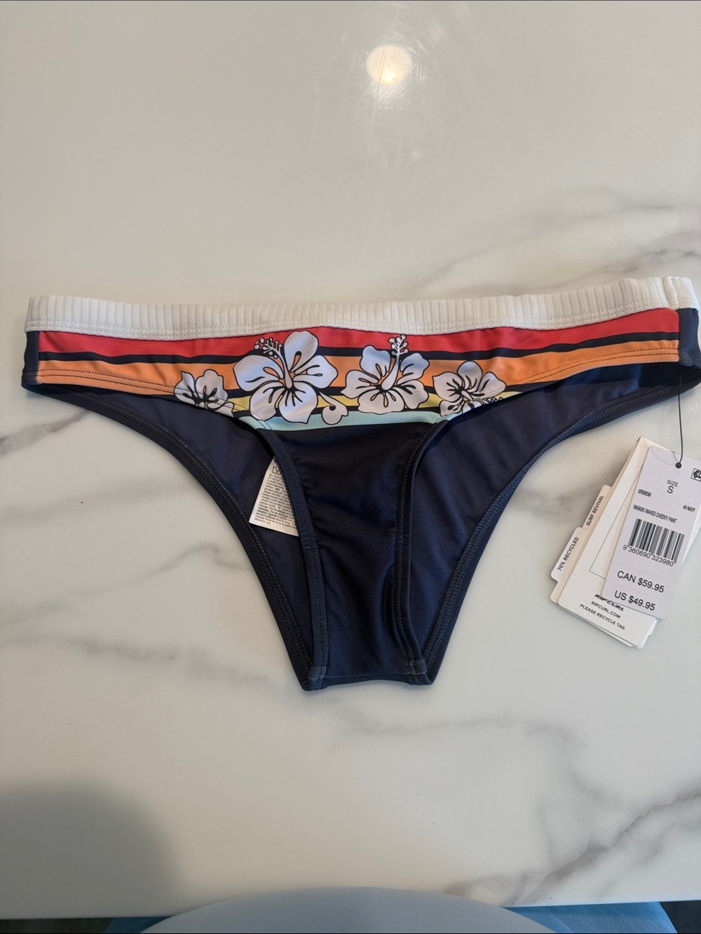 Rip Curl Navy Bikini Bottom with Floral Waistband
